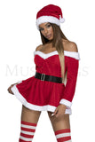 Joyful Clause 3 Piece Women’s Christmas Costume – Off-Shoulder Velvet Dress with Adjustable Straps, Santa Hat & Belt