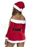 Joyful Clause 3 Piece Women’s Christmas Costume – Off-Shoulder Velvet Dress with Adjustable Straps, Santa Hat & Belt