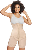 Mid-Leg Body Shaper for Women – Adjustable Cushioned Straps, 3-Row Hook Closure, Crotch Zipper, and Hourglass Compression Fit