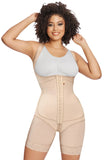 Mid-Leg Body Shaper for Women – Adjustable Cushioned Straps, 3-Row Hook Closure, Crotch Zipper, and Hourglass Compression Fit