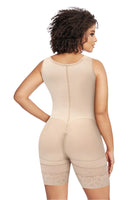 Mid-Leg Body Shaper for Women – Adjustable Cushioned Straps, 3-Row Hook Closure, Crotch Zipper, and Hourglass Compression Fit