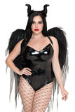 Wicked Fairy Costume Accessory Set for Women, 2-Piece Dark Fairy Halloween Costume with Oversized Black Chiffon Wings & Curved Horn Headband
