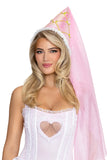 Medieval Hennin Princess Hat for Women, Pink Renaissance Costume Hat with Gold Floral Accents, Pearl Trim & Flowing Veil