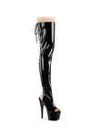 Black Shiny Lace-Up Back Thigh High Boot
