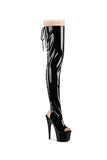 Black Shiny Lace-Up Back Thigh High Boot