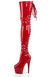 Stretch Thigh Boot with 7-Inch Stiletto Heel, Platform, and Rear Lace-Up Detail