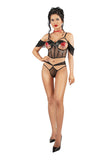 Bite Me Bat 3-Piece Lingerie Set – Cupless Corset Bra, Garter Panty, Chains & Blood Drop Necklace