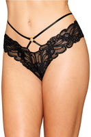 Stretch lace cheeky open-crotch thong