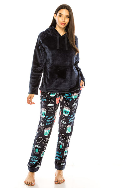Coffee Printed Hood pajama sets for women – Donna di Capri