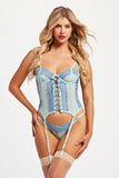 Two Piece Lace Up Bustier and Thong Panty