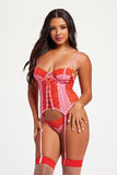 Two Piece Lace Up Bustier and Thong Panty