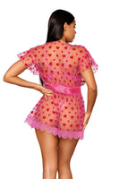 Flocked Heart Lace Robe Set