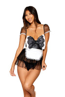 Maid-themed open cup mesh babydoll