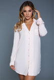 Notched collar long-sleeves sleepshirt set 