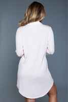 Notched collar long-sleeves sleepshirt set 