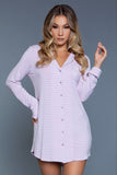 Notched collar long-sleeves sleepshirt set 