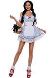 Kansas Honey Inspired Gingham Dress with Lace Trim, Sequin Accents, Bow Details & Suspender Apron – Whimsical Storybook Costume Dress