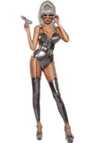 Fembot Fatale Costume for Women with Cone Bra Teddy, Belt, Novelty Glasses, Leg Warmers & Wig – Futuristic Robot Costume for Halloween & Cosplay