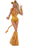 Lion Costume Teddy with Removable Tail, Headpiece, Wrist Pieces & Boot Covers – Golden Stretch Velvet Animal-Inspired Costume