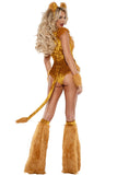 Lion Costume Teddy with Removable Tail, Headpiece, Wrist Pieces & Boot Covers – Golden Stretch Velvet Animal-Inspired Costume