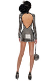Disco Fever Foil Dress Costume for Women with Headpiece & Disco Ball Purse – 70s-Inspired Retro Dance Costume for Halloween & Parties