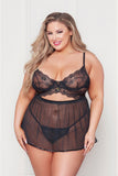 Romantic Lace and Mesh Babydoll Set w/ G-String