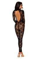 Seamless Large Rose Design Fishnet Catsuit Bodystocking