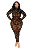 Seamless Large Rose Design Fishnet Catsuit Bodystocking