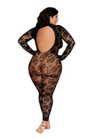 Seamless Large Rose Design Fishnet Catsuit Bodystocking