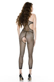 One shoulder style fishnet footless bodystocking