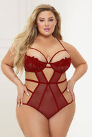 Guipure Lace & Mesh Teddy – Strappy Detail, Lace Cups, Hook & Eye Back, G-String Back