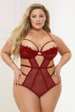 Guipure Lace & Mesh Teddy – Strappy Detail, Lace Cups, Hook & Eye Back, G-String Back