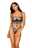 Embroidery mesh underwire bra and strappy G-string