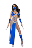 Women’s Blue Ninja Costume, Action-Inspired Ninja Outfit with Hood, Mask & Bold Blue Details for Halloween, Cosplay, Themed Parties & Performances