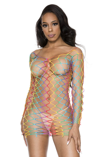 Big diamond net rainbow mini dress