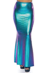 Teal Iridescent Scale Mermaid Maxi Skirt