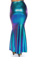 Teal Iridescent Scale Mermaid Maxi Skirt