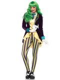 Wicked Trickster Women’s Halloween Costume – 2 Piece Sequin Velvet Jacket & Striped Leggings Set