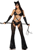 Sexy Catwoman Costume for Women – 3 Piece Strappy Cut-Out Bodysuit with Gloves & Cat Ear Skull Cap