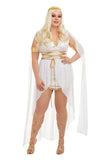 Venus Goddess Costume – 3-Piece Mythical Outfit with Sheer Dress, Gold Leaf Headpiece & Armbands