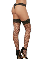 Fence Net Thigh High Stockings with Lace Top