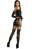 Lace Patterned Knit Set with Attached Garters and Stockings