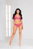Two piece bra set, Lace bra and panty with open crotch and lace-up back