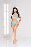 Two piece floral galloon lace long line bra and panty set