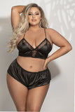 Satin & Lace Long Line Bralette and Tap Short Set – Adjustable Straps, Picot Trim, Gold Hardware