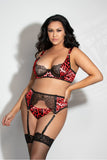 Leopard Print Satin & Lace 3-Piece Bra Set – Underwire Lingerie with Garter Belt, Rhinestone & Gold Hardware