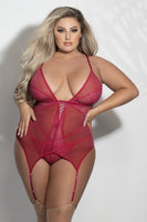Lace & Mesh Cami Set – Adjustable Straps, Gold Hardware, Removable Garters, & Strappy G-String