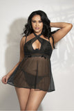 Lace & Mesh Babydoll Lingerie Set – Underwire Babydoll with Adjustable Halter Neck, Flyaway Back & G-String