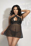 Lace & Mesh Babydoll Lingerie Set – Underwire Babydoll with Adjustable Halter Neck, Flyaway Back & G-String