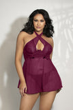 Lace & Mesh Babydoll Lingerie Set – Underwire Babydoll with Adjustable Halter Neck, Flyaway Back & G-String